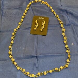 New J Crew Necklace Earring Set Faux Pearl Gold tone